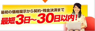 最初の価格提示から契約・残金決済まで最短3日～30日以内！